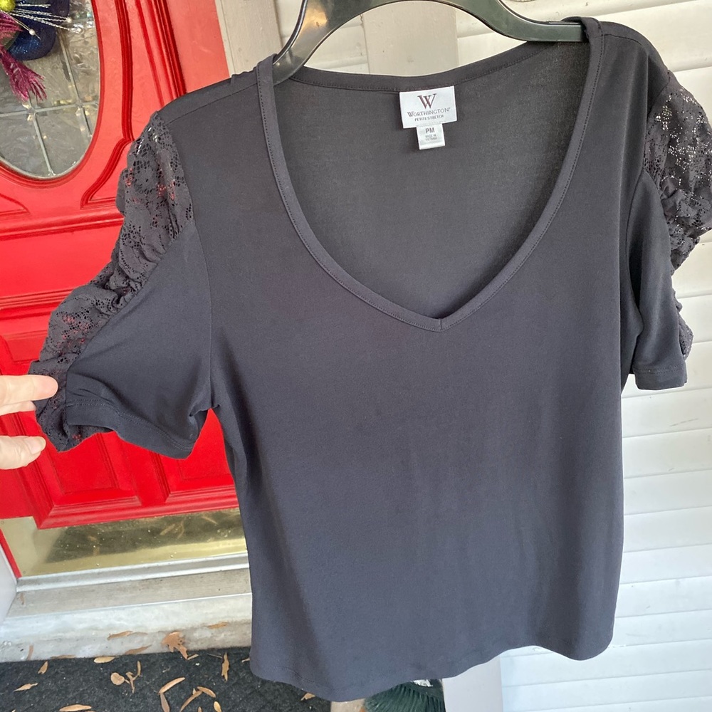 Worthington short sleeve black blouse